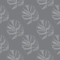 Pale seamless pattern with doodle monstera leaves silhouettes. Simple botanic foliage silhouettes. Grey palette background. vector