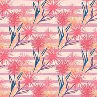 Seamless pattern with dandelion abstract silhouettes. Pink flowers bouquet on purple light stripped background. vector