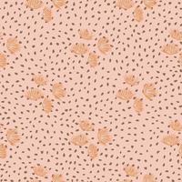 Orange outline flower buds seamless pattern. Thorn shapes ornament on pink dotted background. vector