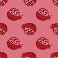 Seamless fruit pattern with garnet hand drawn ornament. Red food silhouettes on dark pink background. vector