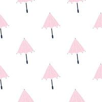 Isolated seamless pattern with pink light umbrella silhouettes. White background. Season print. vector