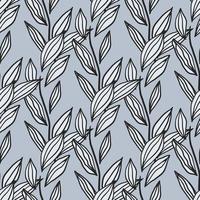 Seamless pattern with contoured white leaves ornament. Light blue background. Simple backdrop. vector