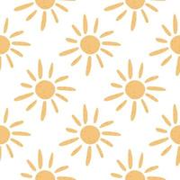 Seamless doodle pattern with ethnic sun silhouettes. Isolated print with orange ornament. vector