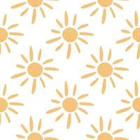 Seamless doodle pattern with ethnic sun silhouettes. Isolated print with orange ornament. vector