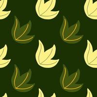 Dark olive green palette seamless pattern with doodle leaves bush print. Minimalistic style nature print. vector