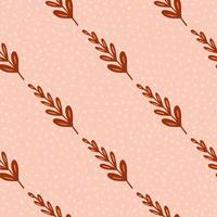 Doodle seamless pattern with hand drawn red branches ornament. Pink dotted background. Flora print. vector