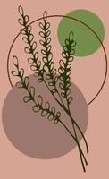 Two twigs of wild herbs with two circles. Eco-style vector poster in neutral colors. The design concept for wall decor, cover print, greeting card in neutral colors