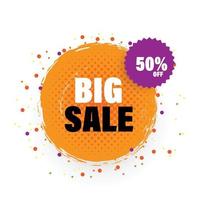 Vector hand drawn paint circle.Big sale 50 percent off banner round shape.