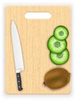 Kiwi slices and knife on the chopping board vector