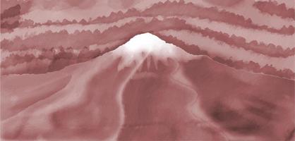 watercolor mountain background with japanese wave pattern vector