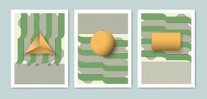 Set of 3d geometric textures with stripes bauhaus style vector