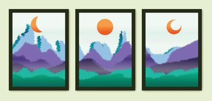 collection of abstract landscape montain hand drawn illustrations for wall decoration, postcard or brochure, cover design, stories, social media vector
