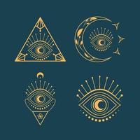 colección de ojos místicos, logo de sol y luna en un estilo lineal mínimo vector