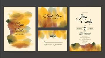 wedding invitation set with watercolor texture abstract theme, simple and luxury vector