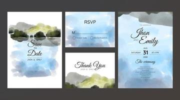 wedding invitation with mountain view watercolor background vector