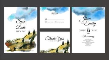 wedding invitation with mountain view watercolor background vector