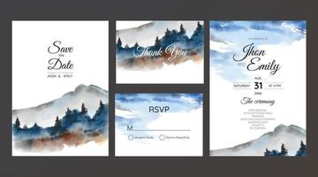 wedding invitation with mountain view watercolor background vector