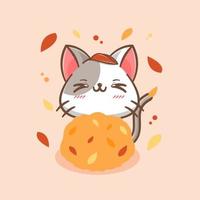 Cute cat in the middle of leaves fall cartoon vector