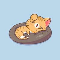 Cute cat sleeping on the pillow cartoon illustration vector