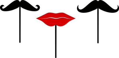 carnaval icon. mustache, red lips on stick vector