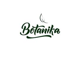 Beauty branding logo Botanika. Hand lettering design. With Sign of leaf. Logotype for eco cosmetic products, organic makeup, spa salon. For business card, signboard. Vector word. Ecology concept