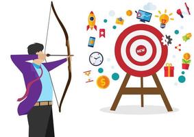 Business people set sales goals. Bow and arrow concept with business icons vector