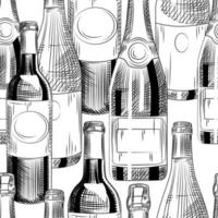 Hand drawn wine bottles seamless pattern on white background. vector