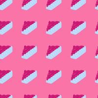 Decorative delicious seamless cupcake pattern. Blue basket with cream on pink bright background. Muffin backdrop. vector