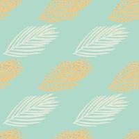 Seamless pastel pattern with doodle fir light and orange branches ornament. Blue background. vector