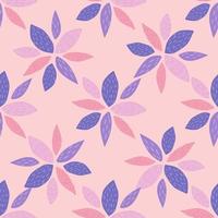Spring seamless pattern with geometric flowers in blue and pink colors. Light pink background. Scandinavian style. vector