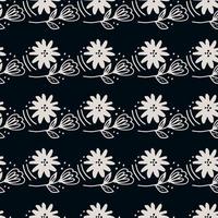 Geometric flower seamless pattern in line art style on black background. Doodle floral wallpaper. vector