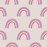 Scandinavian seamless pattern with rainbow ornament. Colorful cartoon weather print on grey background. vector