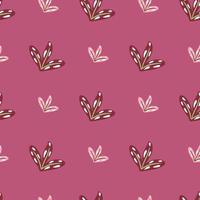 Scrapbook seamless pattern with doodle simple leaf shapes. Pink background. Botanic abstract ornament. vector