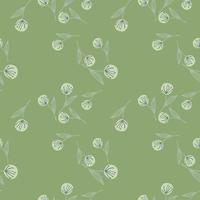 Random white dandelion on botanic seamless pattern. Green background. vector