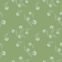 Random white dandelion on botanic seamless pattern. Green background. vector