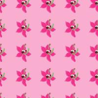patrón transparente de verano brillante con elementos de flores de orquídea rosa. fondo pastel impresión dibujada a mano. vector