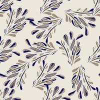 Seamless random pattern with blue foliage leaves ornament. Light grey background. Nature print. vector