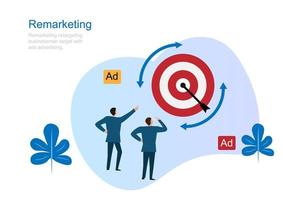 Remarketing retargeting businessman target with ads advertising. Flat style cartoon illustration vector