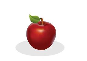 bright red apple with green leaf design isolated on white background flat style cartoon illustration vector