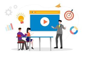 Professional Training Education Video Tutorials Online Business Courses Presentations Webinars expertise Skill Development Design for Mobile and Web Graphics. Flat style cartoon illustration vector