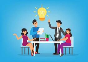 business team working together Brainstorm to come up with a marketing strategy for the project. people meeting at the desk in the office cartoon style flat vector illustration