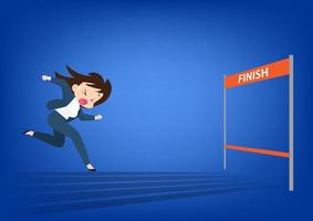 Business women and cartoon characters run with all their might to reach the finish line with great exhaustion. flat style cartoon vector illustration