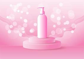 cosmetic ad template in pink theme soft   product mockup It's a pipe on a round platform. flat style vector illustration