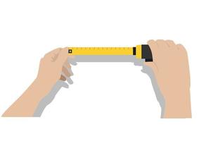 A tape measure in the hands of a man construction and repair company Flat vector illustration