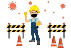 Construction workers have to prevent the spread of coronavirus by wearing masks. Under construction vector