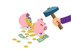 The increasing cost of living problems from the coronavirus outbreak have to bring the money stored in the piggy bank to spend. Flat cartoon style illustration vector