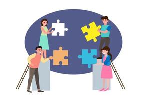 Business team work connecting jigsaw puzzles pieces together. Idea for inspiration, partnership, team building vector