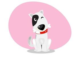 The little dog held a bone in his mouth. and make cute gestures. Flat style cartoon illustration vector