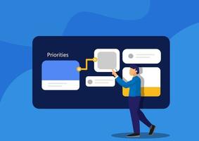 Set task priorities Manage your to-do list before and after task management concept young businessman. Flat style cartoon illustration vector