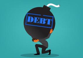A businessman bears debt, lacks liquidity, and he's running out of steam. vector illustration cartoon flat style financial concept